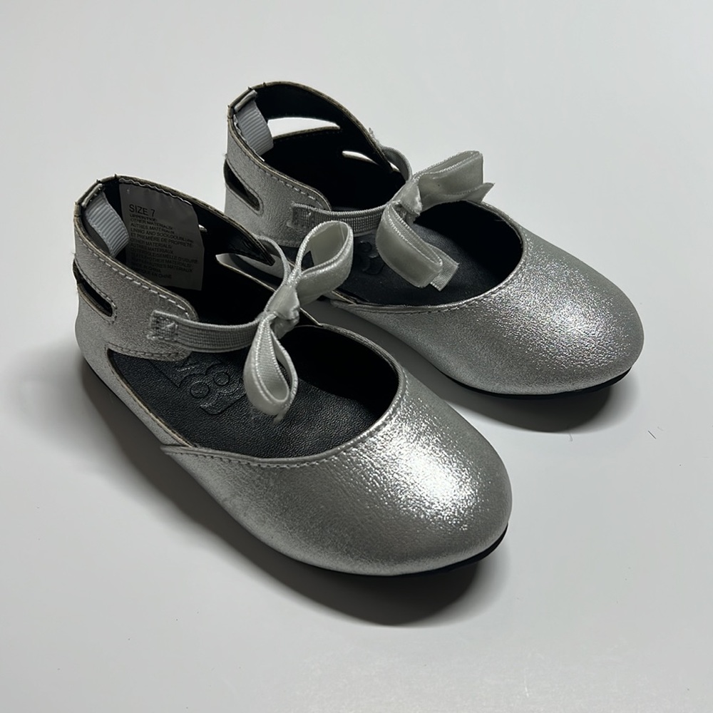 Crazy 8 Silver Toddler Girl Velvet Bow Holiday Party Ballerina Flats